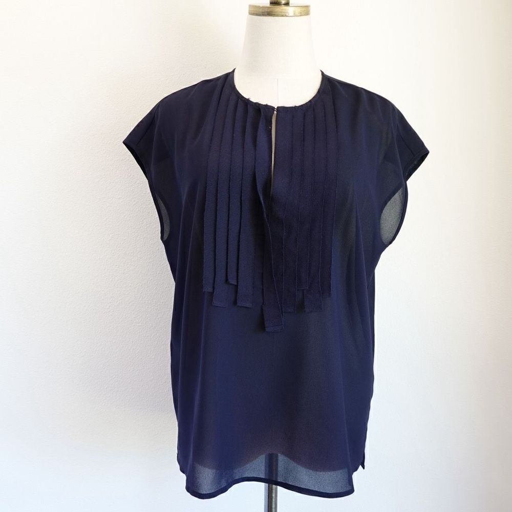 J. Crew Sheer Tank Top Navy Size 2 Neckline Detailing